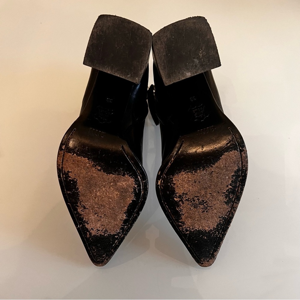 AMI | Alexandre Mattiussi Sleek Black Staked Heeled Leather designer ankle Boots - Picture 15 of 16
